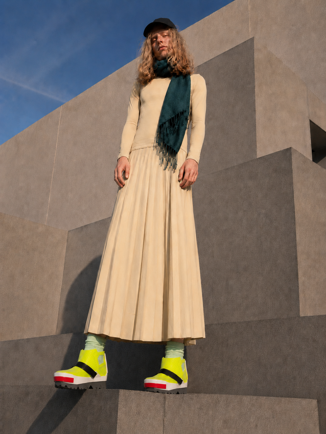 Syntax shoe worn in an architectural setting